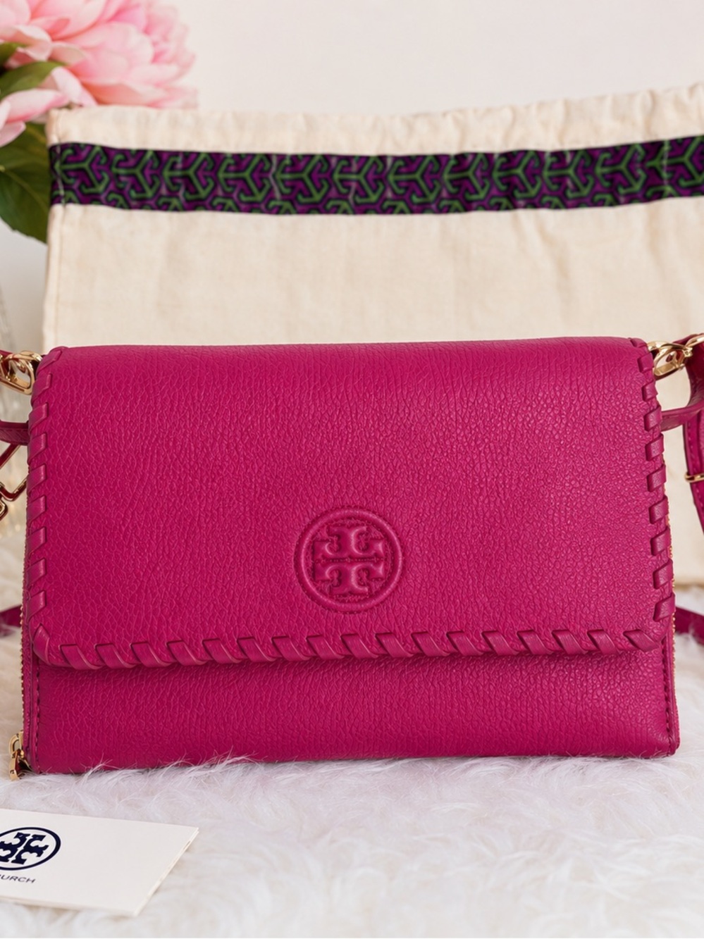 💖 Like New With Tags Authentic Tory Burch Marion Flat Wallet Crossbody